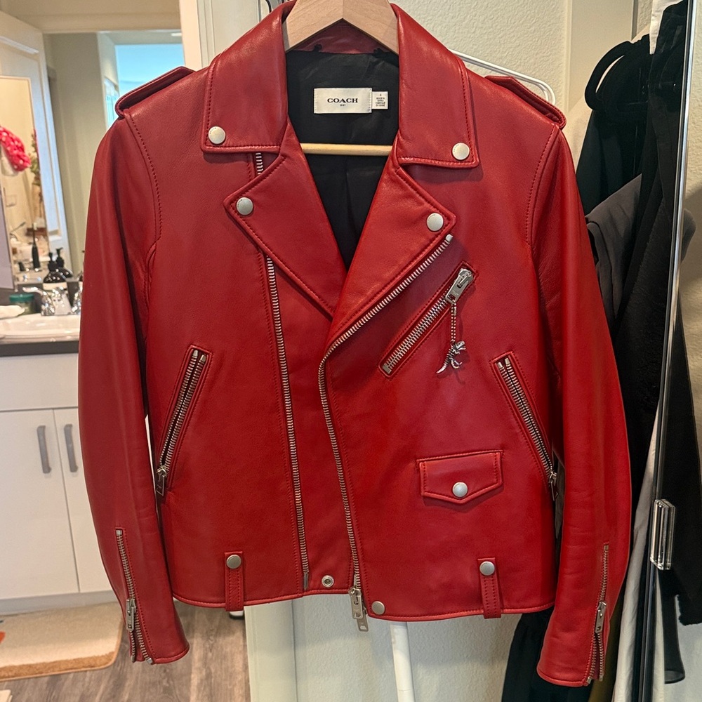 Coach Red lamb leather jacket size 4